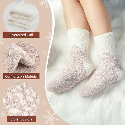 Image of floconssy Fuzzy Socks for Women Gifts, Fluffy Cozy Plush Soft Slipper Socks for Fall Winter Christmas Warm Home 5 /6 Pairs