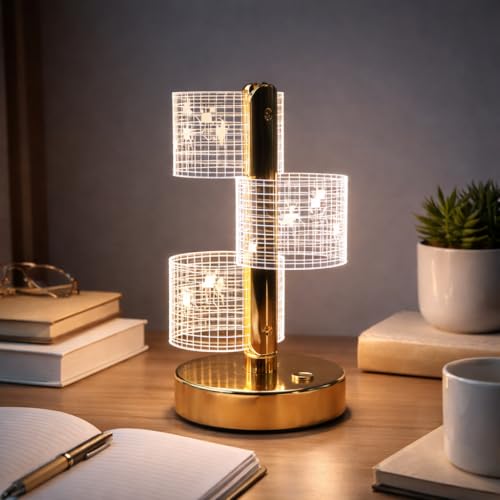 Image of Lexton 8 Inch Acrylic Column Touch Sensor LED Table Lamp with 3 Light Modes | Rechargeable Decorative Lamp for Bedroom, Living Room, Office & Home Decor