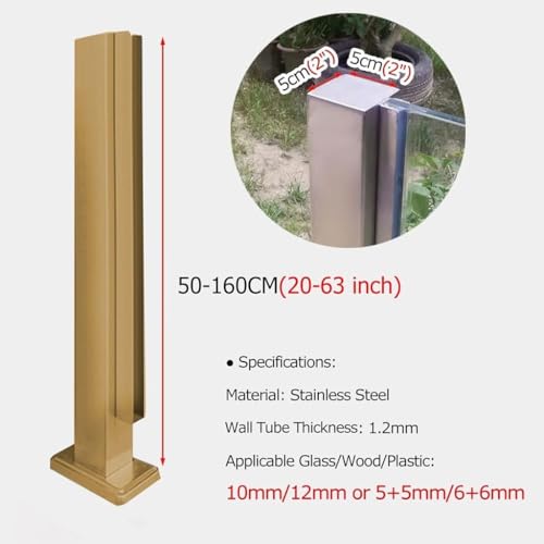 Postes de Cerca de Vidrio cuadrado de 85 cm en acero inoxidable dorado para balcón 3