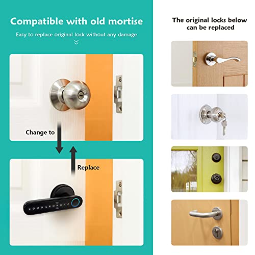 Image of CATCHFACE Smart Fingerprint Lock - WiFi Enabled, Biometric Door Lock with Free App, Share Ekey and IC Card (Matte Black)
