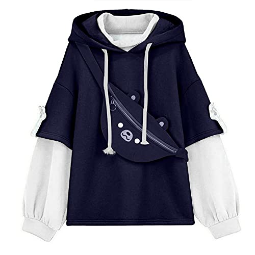 Hoodie Damen Kapuzenpullover Herbst Winter Warm Harajuku Ästhetische Bär Anime Hoodie Damen Koreanisch Kawaii Sweatshirt Frauen Herbst Winter Casual Kapuzenpullover mit Bär Kawaii Schultertaschen Cover