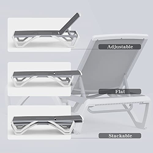Image of Domi Outdoor Lounge Chair, Aluminum Patio Chaise Lounge with 5 Position Adjustable Backrest and Wheels, All Weather Reclining Chair with Side Table for Patio, Yard,Balcony,Poolside (Grey)