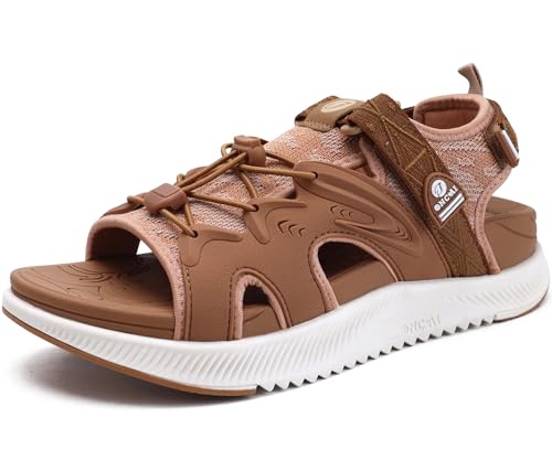 ONCAI Sandalias Mujer Caminar, 2025 Arco Soporte Sandals de Senderismo para Fascitis plantar,Antideslizante Sandalias de Deportivas Plataforma con Cordones Ajustables Khaki/Blanco Talla 37