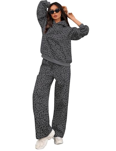 Lenader Leopard Oversized Sweatsuits Women 2 Piece Outfit Cheetah Hoodie Sweatpants Set Lounge Tracksuit Fall Matching Sets