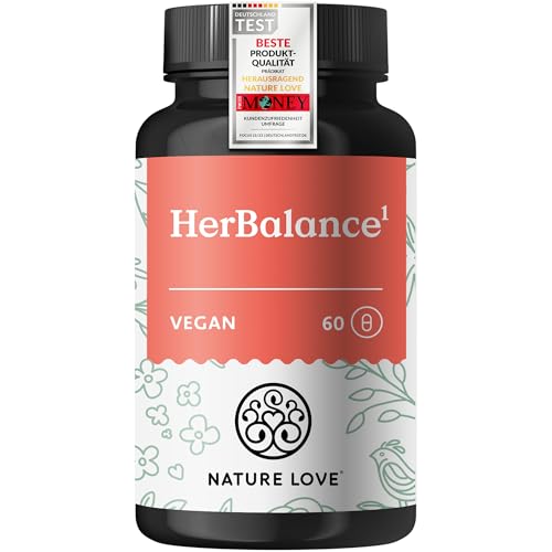 NATURE LOVE® HerBalance für Frauen - 60 Kapseln - mit Mönchspeffer, Magnesium, Vitamin B6 für die Hormon Balance, Folsäure - vegan, hochdosiert, laborgeprüft NATURE LOVE® HerBalance für Frauen - 60 Kapseln - mit Mönchspeffer, Magnesium, Vitamin B6 für die Hormon Balance, Folsäure - vegan, hochdosiert, laborgeprüft