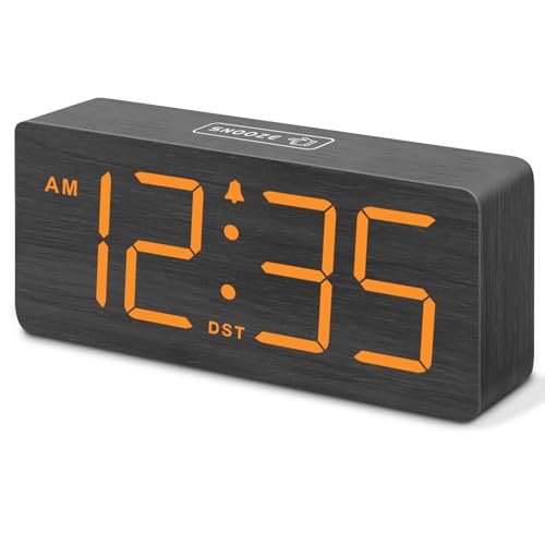 Image of DreamSky Wooden Digital Alarm Clock for Bedroom with Large Numbers | Desk Clocks for Living Room, Loud Alarm for Heavy Sleepers with Volume Control, Dimmer, DST, Office Wood Decor (Plug-in)
