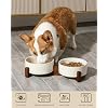 MALACASA Dog Bowl Set with Walnut Wood Stand, 3.5 Cups Ceramic Pet Bowls for Puppy Dogs, Dual Food and Water Bowls with Non-Slip Base, Basic Bowls for Your Dog or Cat, Five-Leaf Grass & Honeycomb
