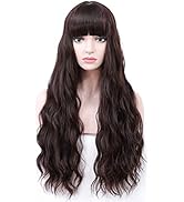 COSYMAY Dark Brown Synthetic Wig Women Cosplay Wig with Bangs 26 inch Long Wavy Curly Full Wig Gl...