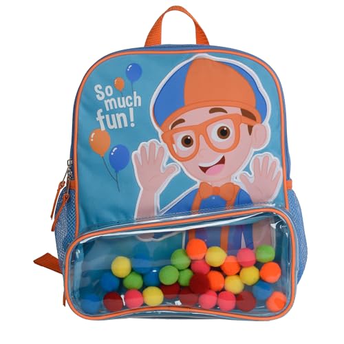 Blippi Backpack with Sound for Boys and Girls Clear Front Pocket and Mesh Side Pockets Toddlers Schoolbag with Padded Back and Adjustable Straps Versatile Day Pack for Kids Blue and Orange