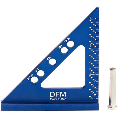 DFM Small Carpenters Work Tools w/Fixed Miter Angle Pin - Precision Woodworking - 3.5" x 3.75" Size for Pocket 1/16" Scribe Holes 5 x 1/4" Pin Holes - Made in USA - English Blue Cover