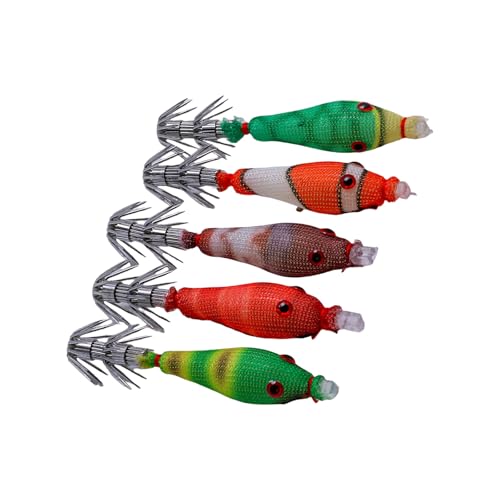5pcs Squid Cuttlefish Sleeve Hook Jigs Lururingluminedly Blowing Tube Squid Jigs Fook Fishing Lures Bait
