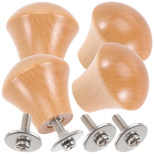 NUOBESTY 4 Pezzi Pomelli in Faggio per Coperchio Pentola Maniglie Ergonomiche Antiscottatura e Antiscivolo per Coperchi Rotondi e Ovali in Vetro Temperato e Acciaio Resistente Alte