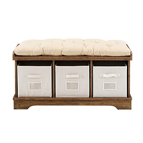 image for Walker Edison Modern Farmhouse Entryway Shoe Storage Bench Totes Uphol