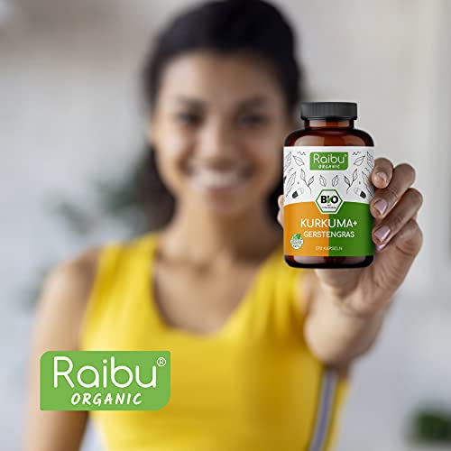 Raibu® Kurkuma Gerstengras Kapseln Bio (270 Kapseln x 700 mg) Vegan - Curcuma und Gerstengras Mix im Verhältnis 2:1… - Image 6