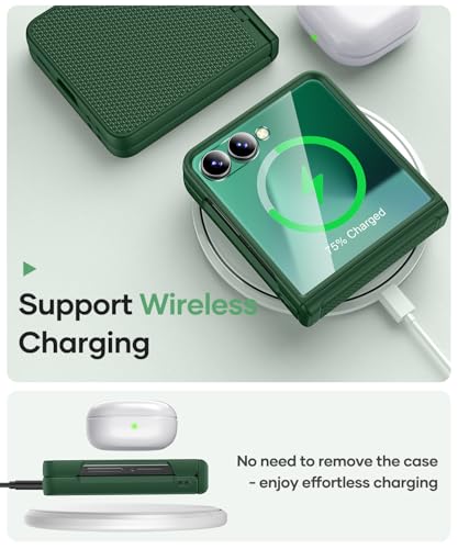 Image of Vihibii for Samsung Galaxy Z Flip 7 Case with Rugged Hinge Protection & Outer Screen Protector, Compatible with Wireless Charging, Non-Slip Shockproof Slim Phone Cover for Galaxy Z Flip 7 2025, Green