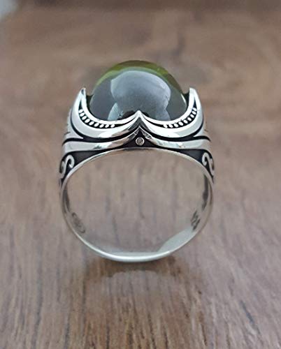 Handmade 925K Sterling Silver Mens Ring With Cubic Zircon Peridot Color Stone Rp26 #TOP3