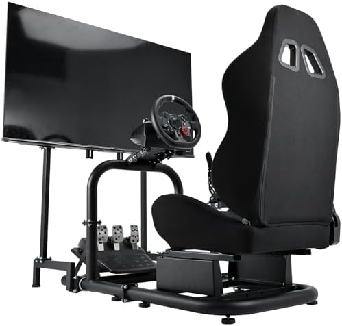 Supllueer Racing Simulator Cockpit Black Seat Stand with Black Seat and Monitor Mount Fit for Logitech G923 G29 G920, for Thrustmaster T248 T300,Excluding Steering Wheel Shift Lever Pedal Display