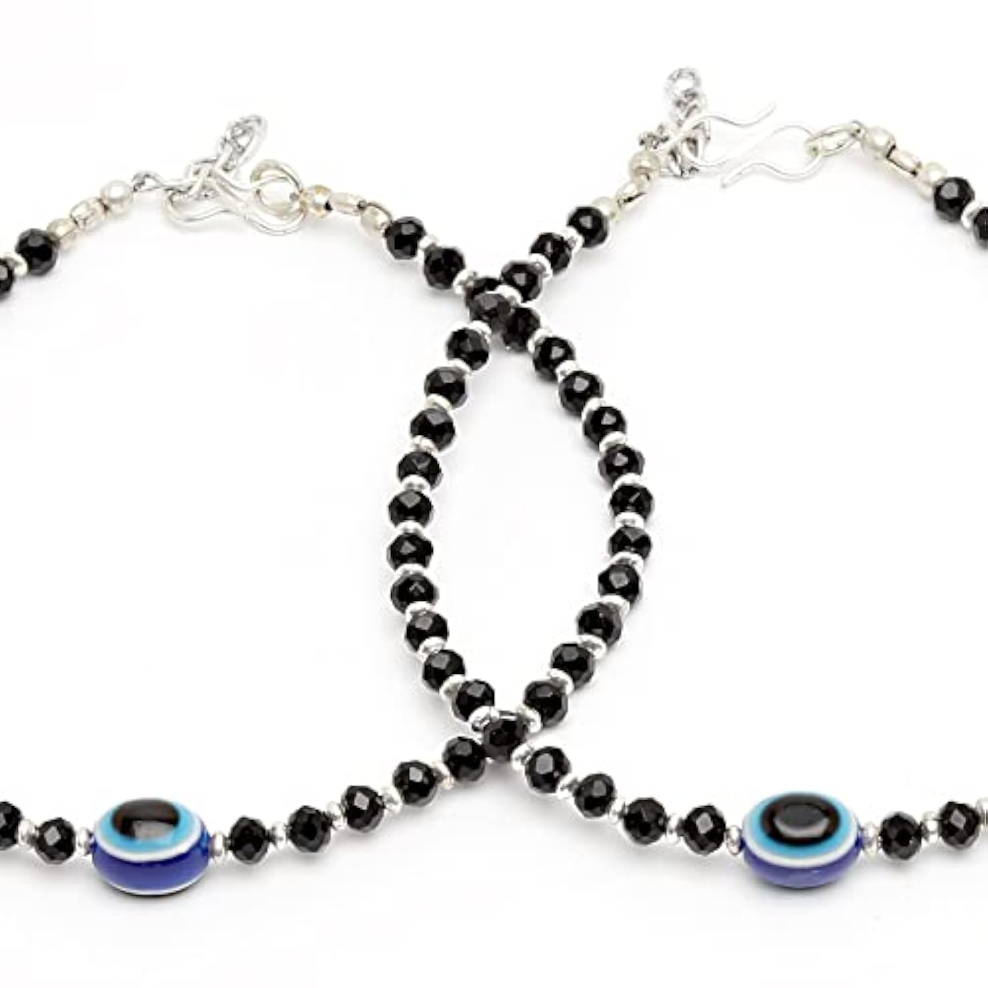 Silver Evil Eye Charms Adjustable Anklet Pack of 2