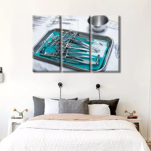 Image of Medical Instrument Canvas Wall Art 3 Piece Clinical Laboratory Wall Art Medical Art Prints Wall Decor Living Room Giclee Wooden Framed Gallery-Wrapped Ready to Hang, 60 inch Wx40 H