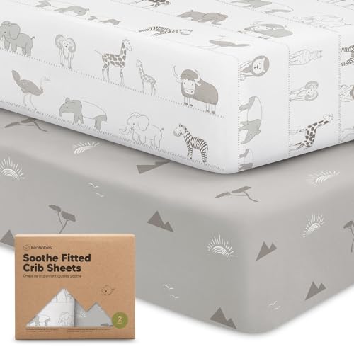 Image of KeaBabies 2-Pack Organic Crib Sheets for Boys, Girls - Fitted Crib Mattress Sheet Neutral, Breathable Jersey Cotton Cover for Baby Bed, Toddler Mattress, Soft & Cute Prints (Savannah)