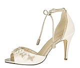  Rainbow Club Brautschuhe Zarah - Ivory Satin/Silber Glitzer - Pumps Größe 36 EU 3 UK Damen
