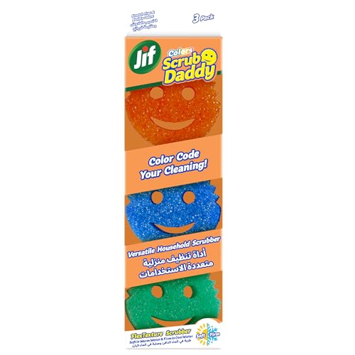 Jif Scrub Daddy Sponge Scrubber Scratch-Free Sponges For Dishes And Home Odor Resistant Soft In Warm Water Firm Cold Deep Cleaning Dishwasher Safe Multi-Use Functional Ergonomic 3 Pieces