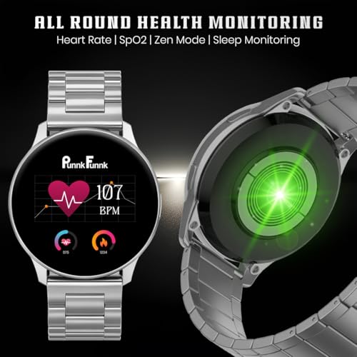 Image of PunnkFunnk Active 5 Smart Watch with 1.3 inch AMOLED HD Display | Bluetooth Calling, AI Voice Assistant, 100+ Sports Modes, Heart Rate & SPO₂ Tracking, IP68 Waterproof for Men & Women- (Metal Silver)
