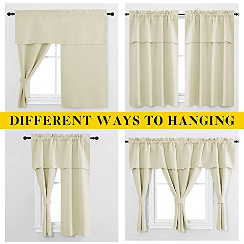 Nicetown Bedroom Window Curtains With Attached Valance, Heat Cold Insulated Energy Saving Rod Pocket Drapes For Living Room, 52 X 54 Inches Long, Beige, Set Of 2 #TOP1