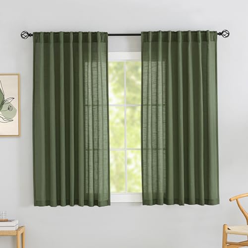DONREN Olive Green Back Tab Curtains