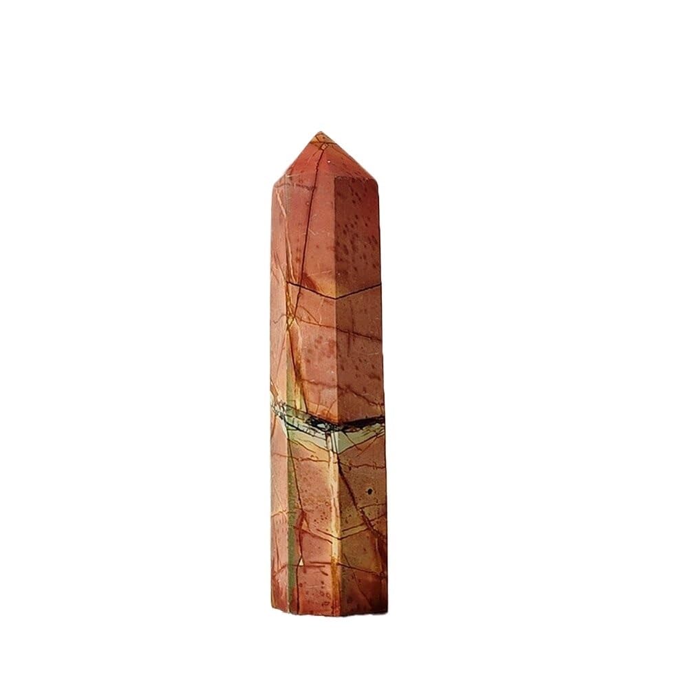 HUFFA Natural Crystal Hexagonal Prism Ornaments - Pink and White Agate Column Raw Stone Decor(Redpinesingletip,9cm)
