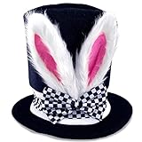 Donetuer Easter Bunny Ear Top Hat Rabbit Black Topper Plush Hat for Halloween Mad Hatter Cosplay