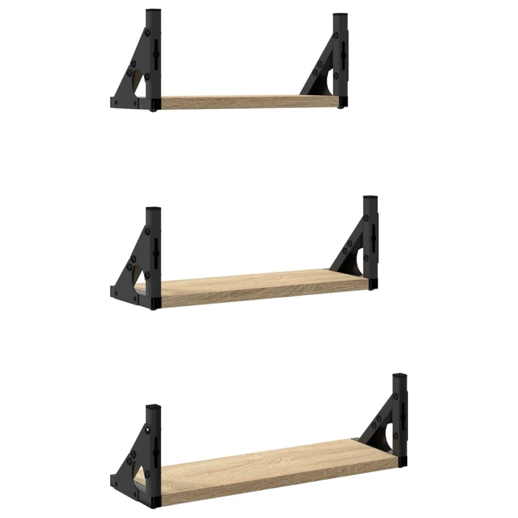 Set di 3 mensole da parete in legno di rovere Sonoma, mensole sospese, mensole sospese, per soggiorno, camera da letto, cucina, salvaspazio, con supporto stabile, ideale per ordine e