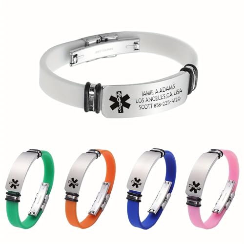 Personalized Medical Alert ID Bracelets - Silicone Custom Name ID Engraved Medic Info for Men Women 5