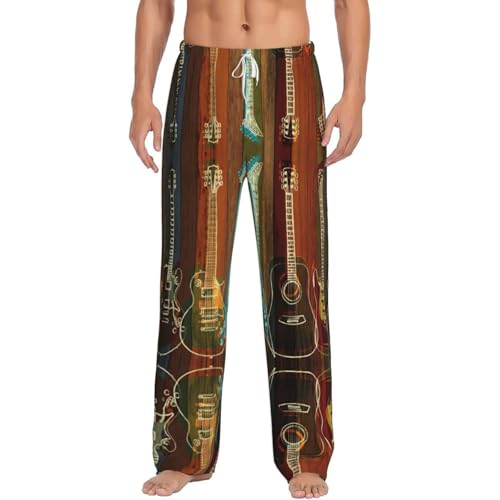 Flanelle pyjama douce contre le froid nocturne avec pantalon chaud motif guitare à poches