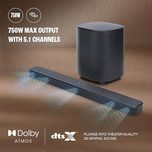 Image of JBL Bar 500 MK2, Dolby Atmos Soundbar with Wireless Subwoofer, 5.1 Channel, 3D Surround, Multibeam, HDMI eARC with 4K Dolby Vision Pass-Through, Bluetooth, Wi-Fi, One App, 750W