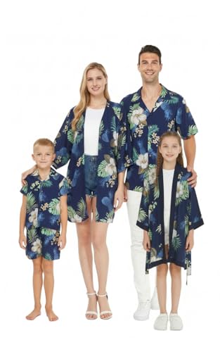 Image of Matchable Family Hawaiian Luau Men Women Girl Boy Clothes in Pineapple Garden Navy