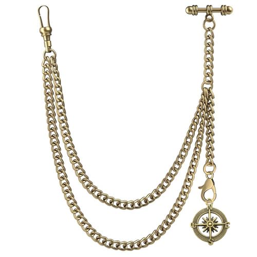 DerMacht Single Albert Pocket Watch Chain T-Bar with Compass Rudder