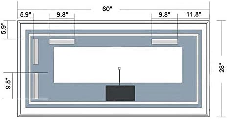 Diagram showing mirror dimensions and mounting points