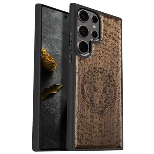 Coque Samsung S25 Ultra en bois de noyer gravé - Carveit Protection Dragon