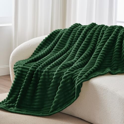 Image of BEDELITE Ribbed Twin Blanket for Couch & Bed, Forest Green, 60 inchx80 inch | Ultra-Soft Plush Fleece, Cozy, Warm Yet Lightweight, Ribbed Texture, Home Decor, Machine Washable, Giftable, All-Season Use