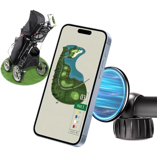Golf Push Cart Magentic Phone Holder Mount 360 Rotatable with Strong Magnets Phone Holder for Push Golf Cart Compatible with Clicgear Bag Boy Sun Mountain Golf Push Cart Accessories for All Phones