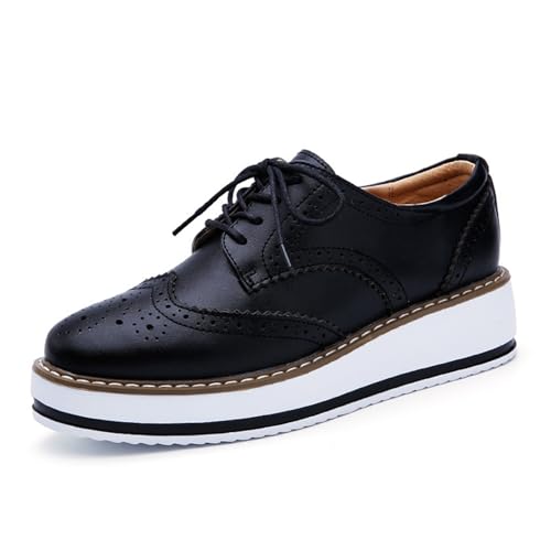 Image of WUIWUIYU Women's Fashion Lace-up Platform Oxfords Brogues Shoes Size 3 Black(Matte Leather)