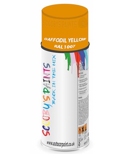 SCOOBYS PAINTS BACK IN THE MIX RAL1007 Daffodil yellow 400ML Aerosol Spray Paint RAL Colour Can Gloss Shinny Finish DIY Indoor/Outdoor Wood Plastic Metal Heat Resistant Steel
