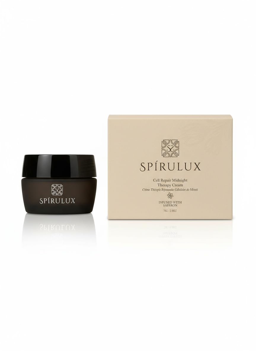 Spirulux Cell Repair Midnight Therapy Cream – Hydrating Overnight Anti-Aging Saffron Moisturizer (2.68 oz)