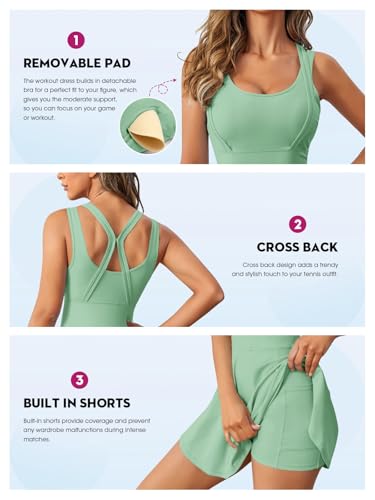 Image of Womens Sleeveless 2-in-1 Athletic Tennis Golf Dress Underneath Workout Active Dresses with Built-in Shorts