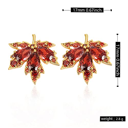 Unique Dainty Sparkly Crystal Orange Red Maple Leaf Dangle Drop Stud Earrings Cute Elegant Glitter Rhinestone Leaf Stud Earrings for Women4