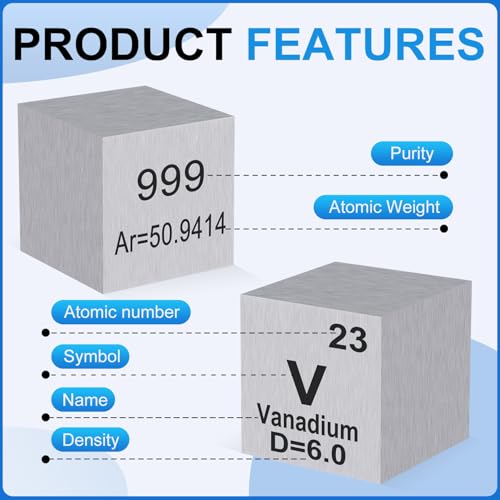 Image of 0.39 inch Vanadium Metal Element Cube 10MM Density Cubes 99.9% High Purity, Periodic Table of Elements Collection for Element Collections Hobbies, Pure Vanadium Cube(V 0.39 Inch)