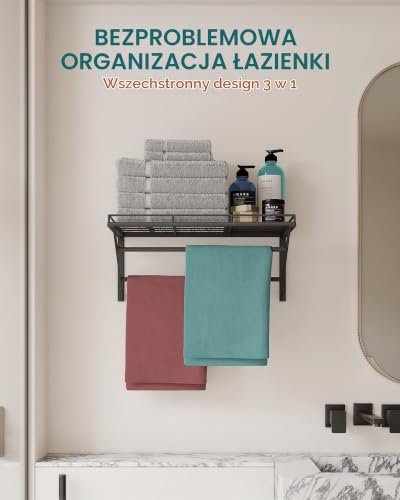 OROPY Naścienny stojak na patelnie, stojak wiszący na rondlu, na przybory kuchenne, półka wisząca z 2 szynami, 12 haczyków, 60 cm