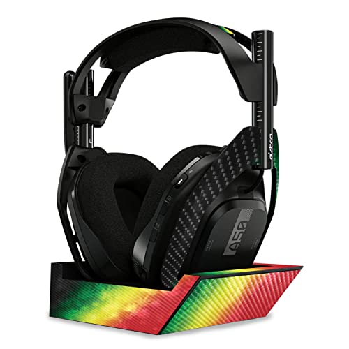 Image of MightySkins Carbon Fiber Skin Compatible with Astro A50 Wireless Headphones + Base Station (Gen 4) - Rasta Rainbow | Protective, Durable Textured Carbon Fiber Finish | Easy to Apply | Made in The USA