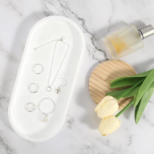 2 Stück Badezimmer Tablett Dekotablett Deko Tablett Weiß Silikon Ablageschale Kleines Badezimmer Deko Schale für Waschtisch Badewanne Küchenspüle und Toilette (Oval)